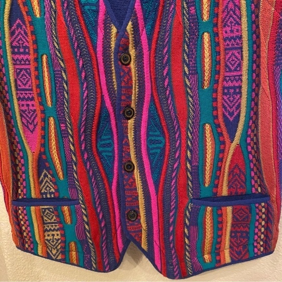 Vintage AKLANDA Pure New Wool Multicolor Coogi Style Vest Size Medium-Unisex - Picture 3 of 8